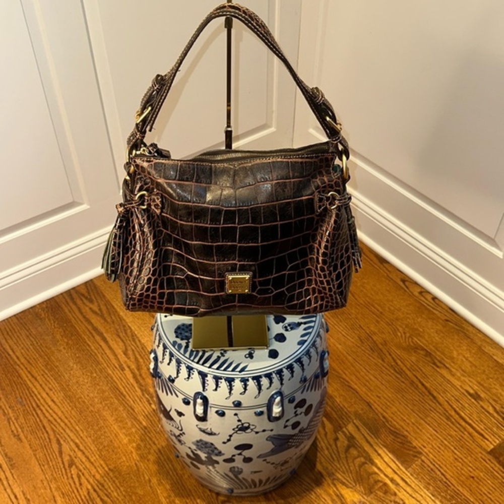 Dooney & Bourke Brown Croc-Embossed Leather Shoulder Bag